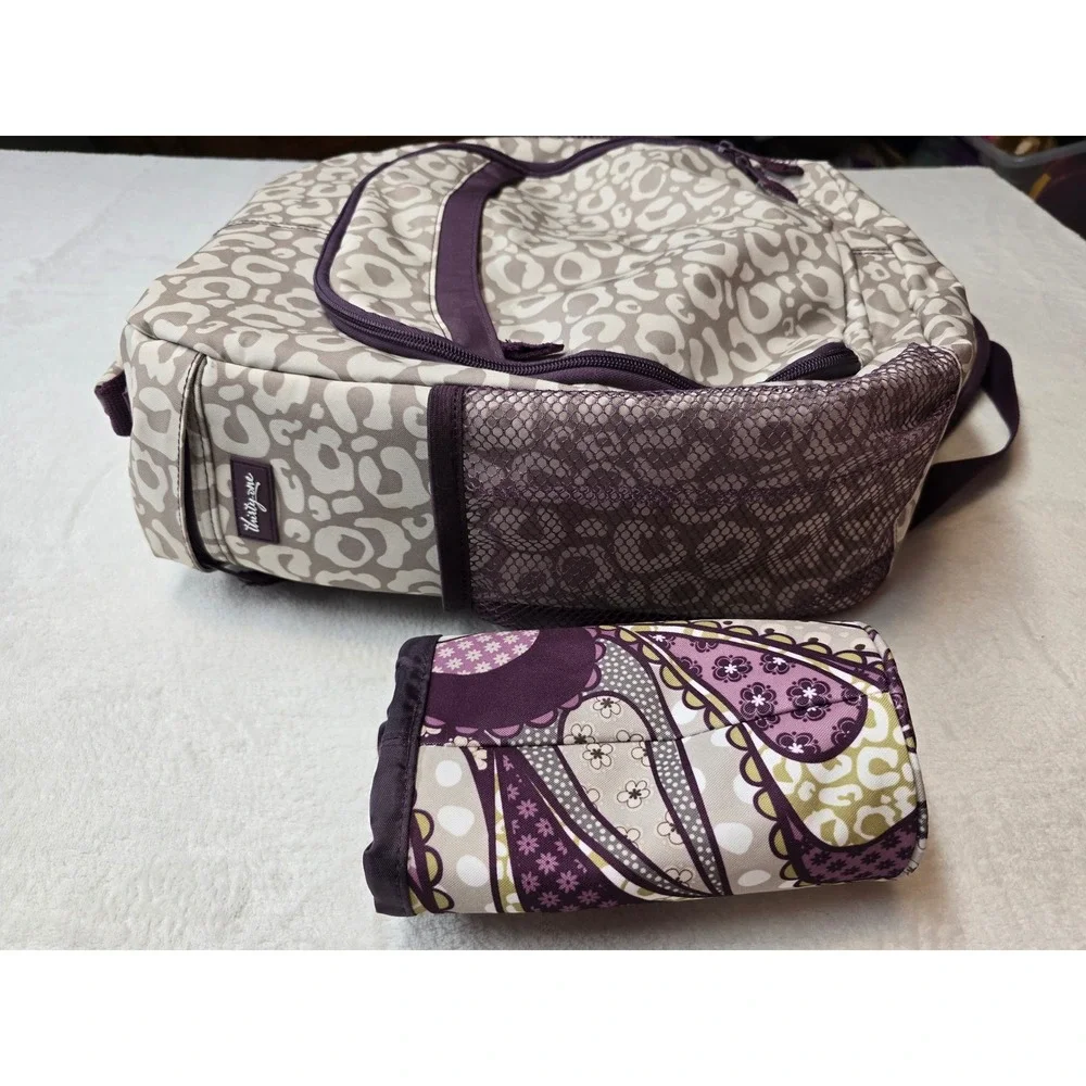 Thirty-One Camera Backpack Leopard Print Padded Dividers Purple Grey One Size